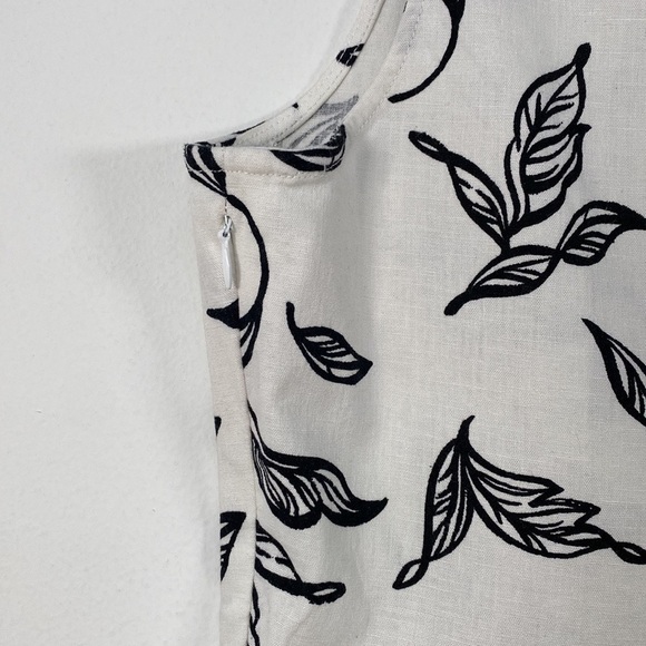 T Tahari Linen Blend Fit & Flare Sleeveless Dress Women's M Leaf Print White - Picture 9 of 13